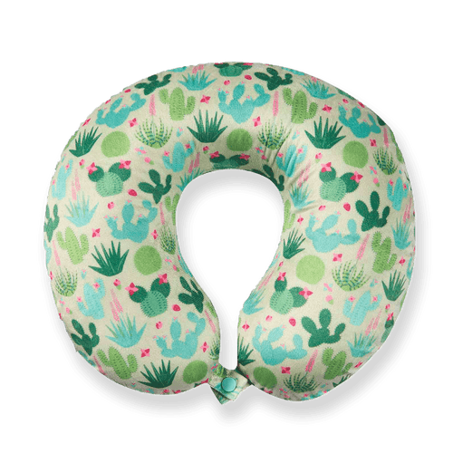 Stylish Pattern Design Memory Foam Travel Neck Pillow - Green Cactus